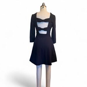 kate spade Black Bow-Back 3/4 Sleeve Fit & Flare Ponte Dress POCKETS side zip